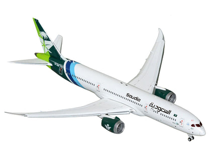 Boeing 787-9 Commercial Aircraft with Flaps Down "Saudia Airline" (HZ-ARB) White with Tail Graphics 1/400 Diecast Model Airplane