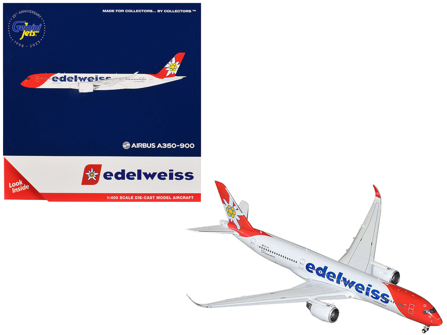 Airbus A350-900 Commercial Aircraft with Flaps Down Configuration "Edelweiss Air" (HB-IHC) White with Red Tail 1/400 Diecast Model Airplane
