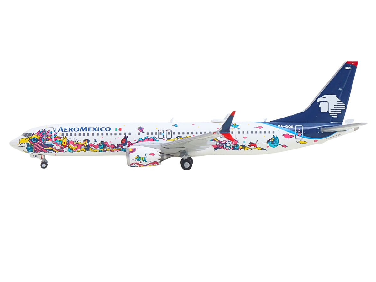 Boeing 737 MAX 9 Commercial Aircraft "Aeromexico - Kukulcan" (XA-GQS) White with Graphics and Blue Tail 1/400 Diecast Model