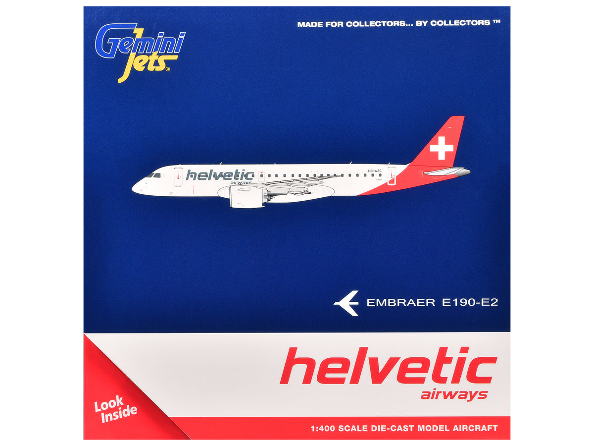 Embraer E190-E2 Commercial Aircraft "Helvetic Airways" (HB-AZC) White with Red Tail 1/400 Diecast Model Airplane