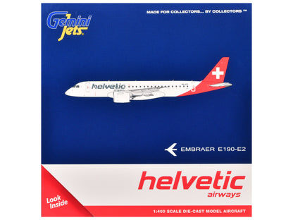 Embraer E190-E2 Commercial Aircraft "Helvetic Airways" (HB-AZC) White with Red Tail 1/400 Diecast Model Airplane
