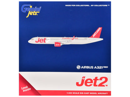 Airbus A321neo Commercial Aircraft "Jet2" (G-SUNO) Gray Metallic with Red Tail 1/400 Diecast Model Airplane