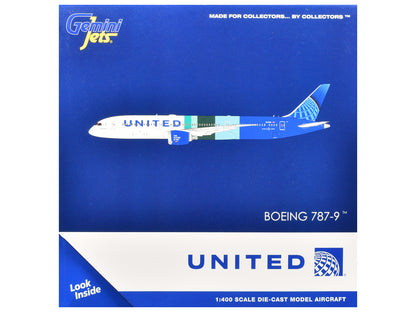 Boeing 787-9 Commercial Aircraft "United Airlines - The Future is SAF" (N24988) White and Blue with Stripes 1/400 Diecast Model Airplane