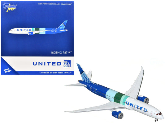 Boeing 787-9 Commercial Aircraft "United Airlines - The Future is SAF" (N24988) White and Blue with Stripes 1/400 Diecast Model Airplane