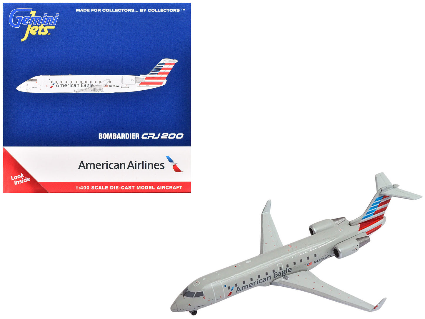Bombardier CRJ200 Commercial Aircraft "American Eagle - Air Wisconsin" (N420AW) Gray with Red and Blue Tail 1/400 Diecast Model Airplane