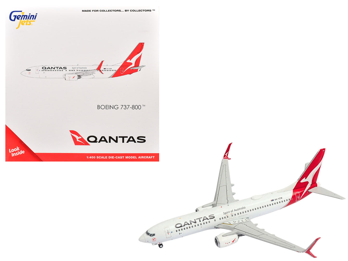 Boeing 737-800 Commercial Aircraft "Qantas Airways" (VH-VZW) White with Red Tail 1/400 Diecast Model Airplane
