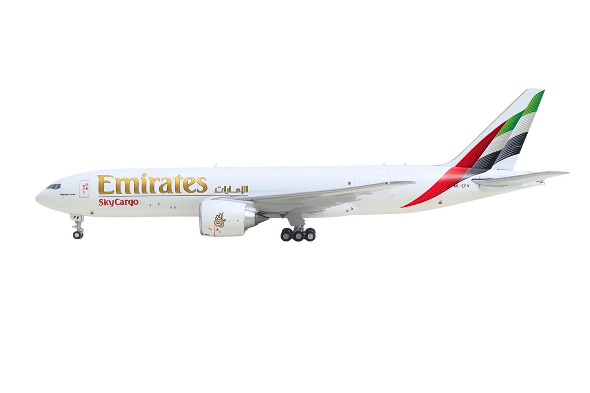 Boeing 777F Commercial Aircraft "Emirates SkyCargo" (A6-EFV) White with Striped Tail 1/400 Diecast Model