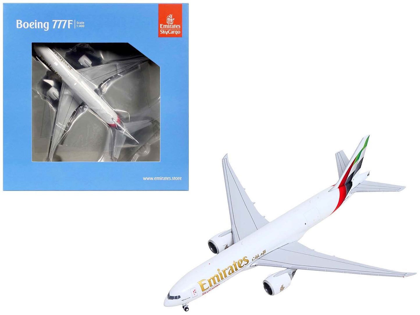 Boeing 777F Commercial Aircraft "Emirates SkyCargo" (A6-EFV) White with Striped Tail 1/400 Diecast Model
