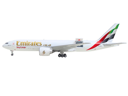 Boeing 777F Commercial Aircraft "Emirates SkyCargo" (A6-EFV) White with Striped Tail "Interactive Series" 1/400 Diecast Model