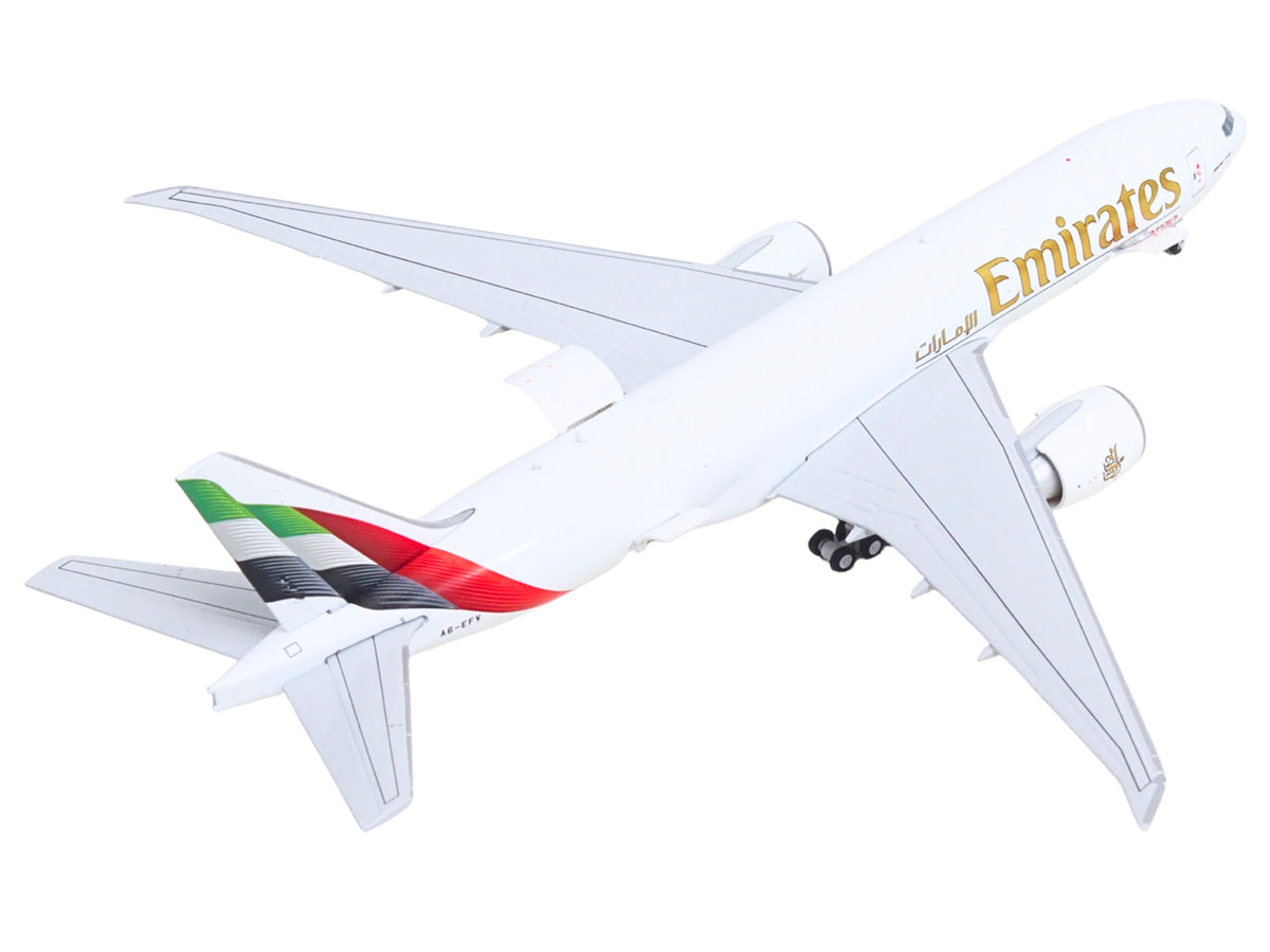 Boeing 777F Commercial Aircraft "Emirates SkyCargo" (A6-EFV) White with Striped Tail "Interactive Series" 1/400 Diecast Model