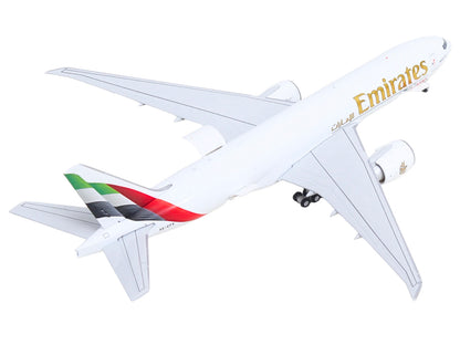 Boeing 777F Commercial Aircraft "Emirates SkyCargo" (A6-EFV) White with Striped Tail "Interactive Series" 1/400 Diecast Model