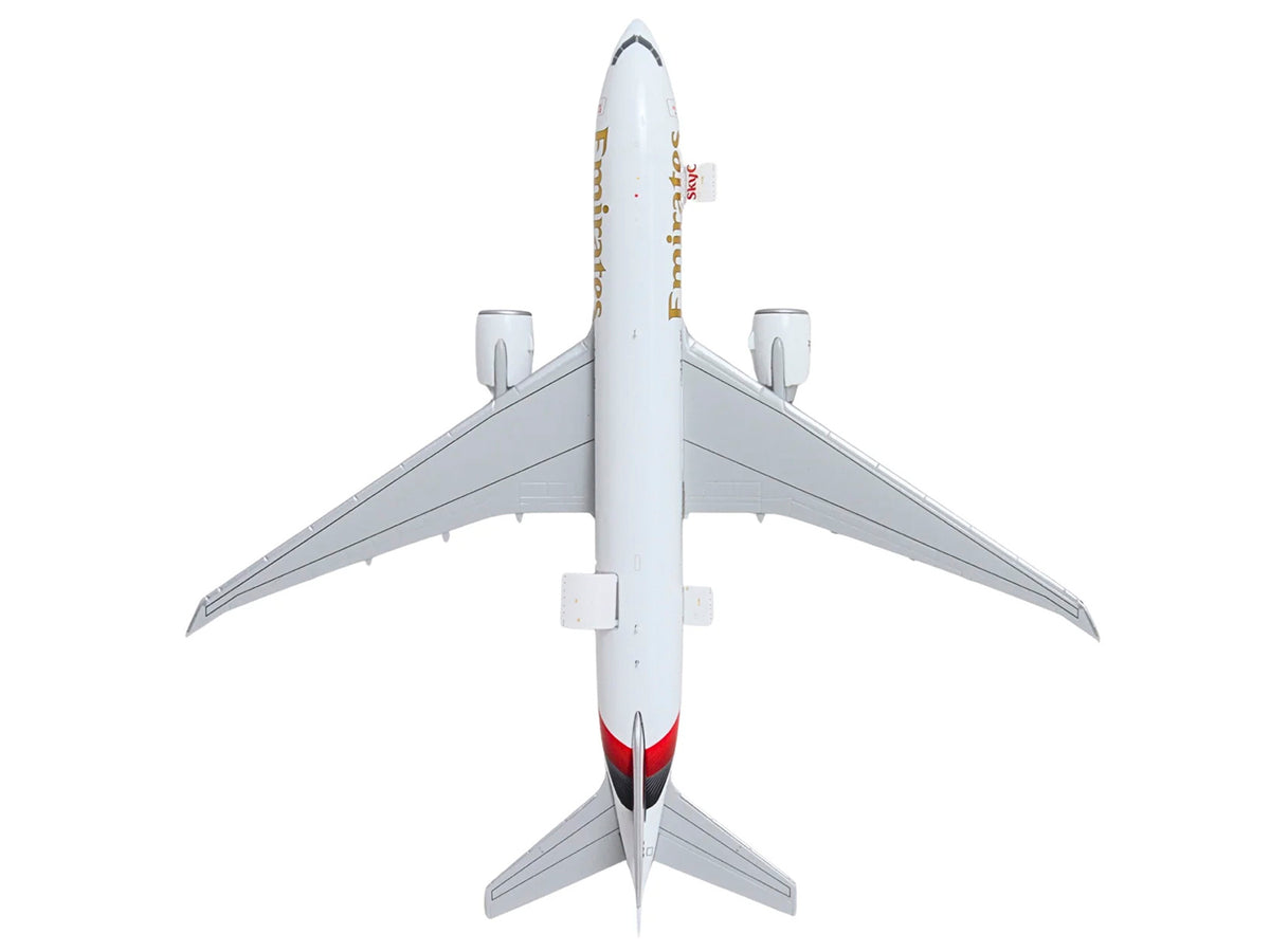Boeing 777F Commercial Aircraft "Emirates SkyCargo" (A6-EFV) White with Striped Tail "Interactive Series" 1/400 Diecast Model