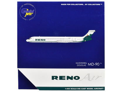 McDonnell Douglas MD-90 Commercial Aircraft "Reno Air" (N905RA) White with Green Tail 1/400 Diecast Model Airplane