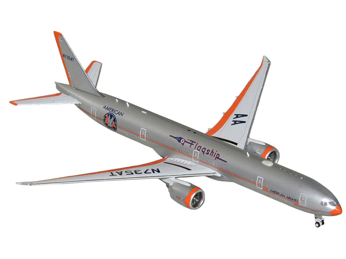 Boeing 777-300ER Commercial Aircraft "American Airlines - Flagship DFW" (N735AT) Silver with Orange Stripes 1/400 Diecast Model