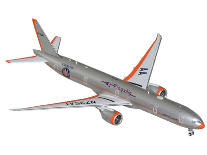 Boeing 777-300ER Commercial Aircraft "American Airlines - Flagship DFW" (N735AT) Silver with Orange Stripes 1/400 Diecast Model