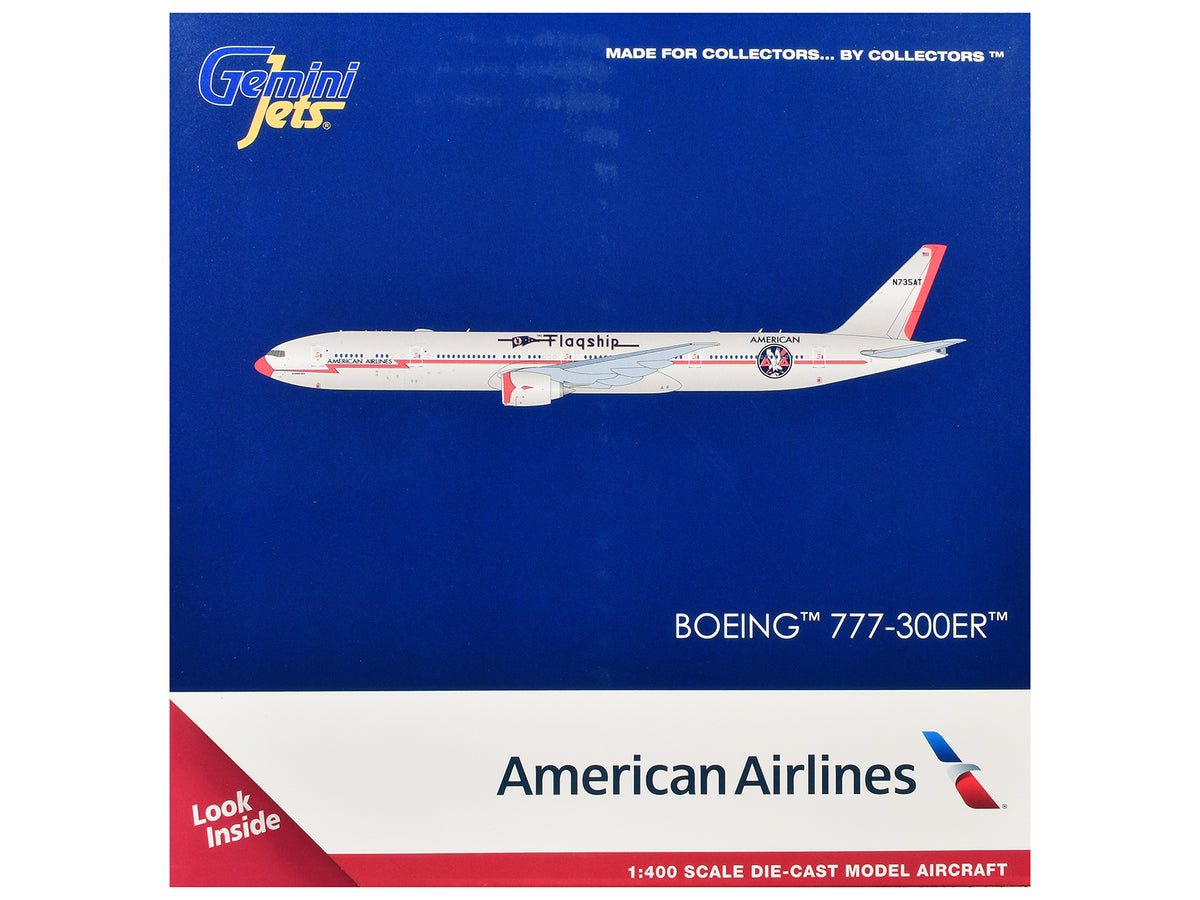 Boeing 777-300ER Commercial Aircraft "American Airlines - Flagship DFW" (N735AT) Silver with Orange Stripes 1/400 Diecast Model