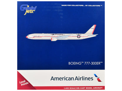 Boeing 777-300ER Commercial Aircraft "American Airlines - Flagship DFW" (N735AT) Silver with Orange Stripes 1/400 Diecast Model