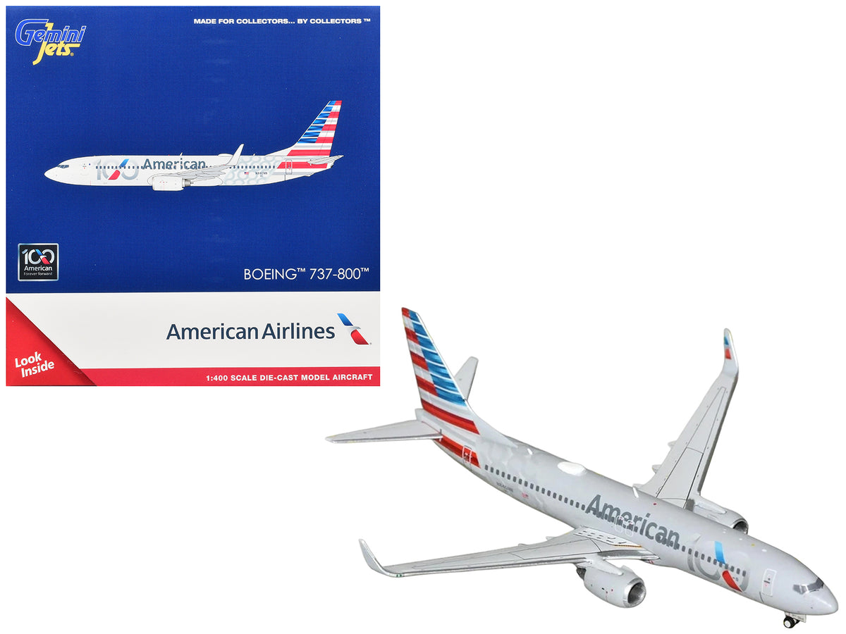 Boeing 737-800 Commercial Aircraft "American Airlines 100th Anniversary 2026" (N840NN) Gray with Tail Stripes 1/400 Diecast Model Airplane