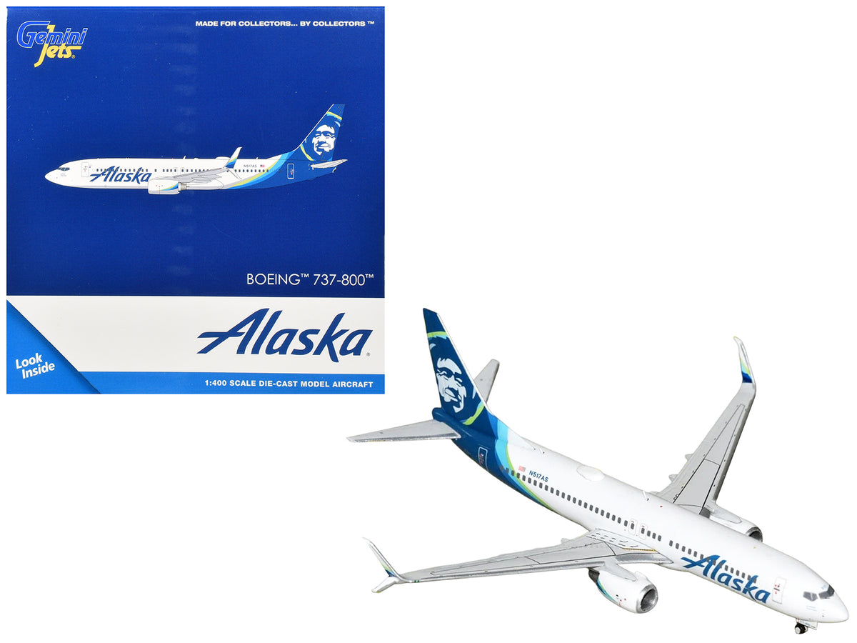 Boeing 737-800 Commercial Aircraft "Alaska Airlines" (N517AS) White with Blue Tail 1/400 Diecast Model Airplane