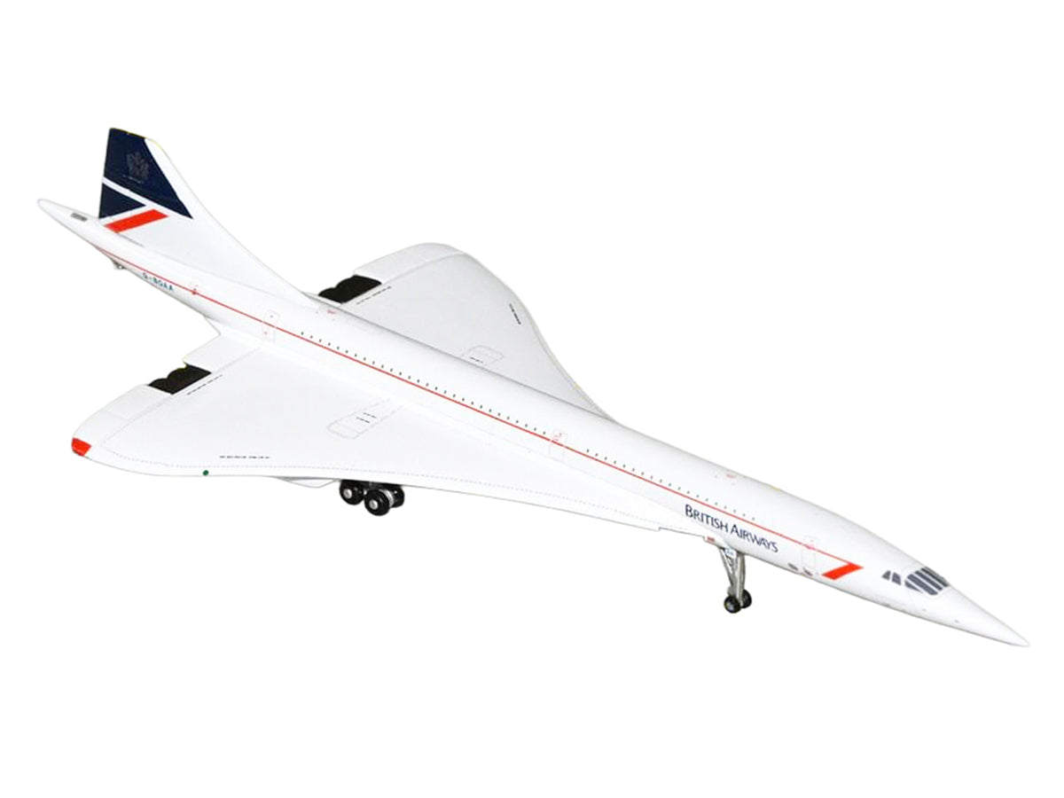 BAC/Aerospatiale Concorde Commercial Aircraft "British Airways" (G-BOAA) White with Red Stripes and Blue Tail 1/400 Diecast Model Airplane