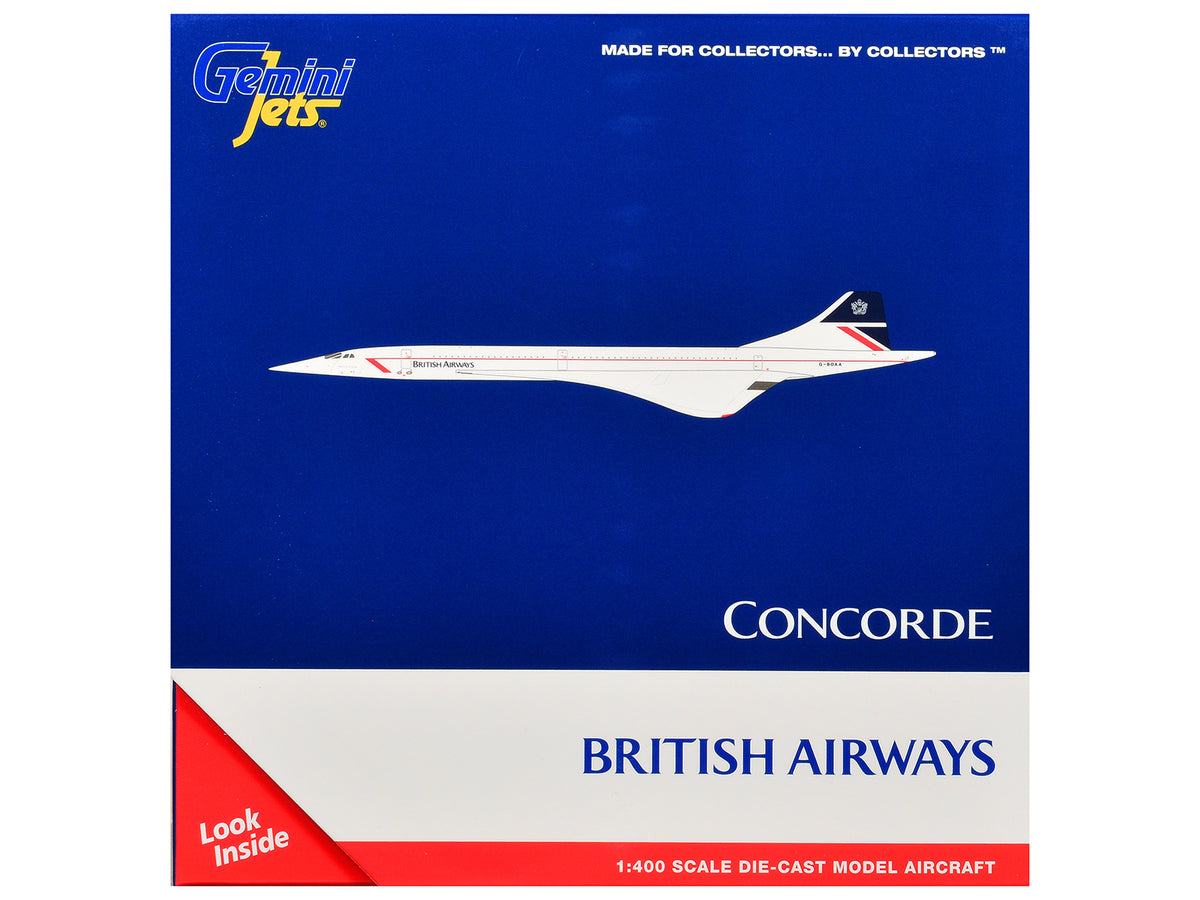 BAC/Aerospatiale Concorde Commercial Aircraft "British Airways" (G-BOAA) White with Red Stripes and Blue Tail 1/400 Diecast Model Airplane