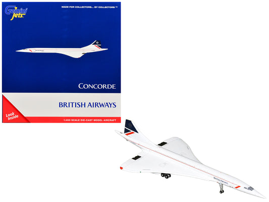 BAC/Aerospatiale Concorde Commercial Aircraft "British Airways" (G-BOAA) White with Red Stripes and Blue Tail 1/400 Diecast Model Airplane
