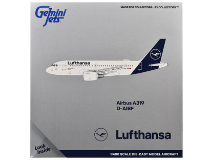 Airbus A319-100 Commercial Aircraft "Lufthansa" (D-AIBF) White with Dark Blue Tail 1/400 Diecast Model Airplane