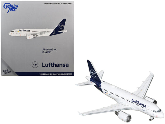 Airbus A319-100 Commercial Aircraft "Lufthansa" (D-AIBF) White with Dark Blue Tail 1/400 Diecast Model Airplane