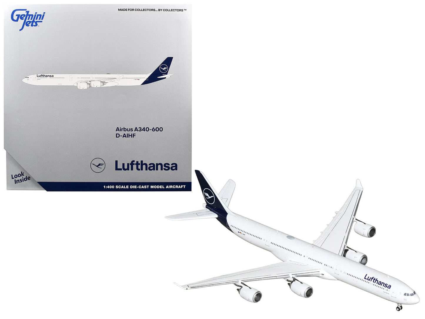 Airbus A340-600 Commercial Aircraft "Lufthansa" (D-AIHF) White with Dark Blue Tail 1/400 Diecast Model Airplane