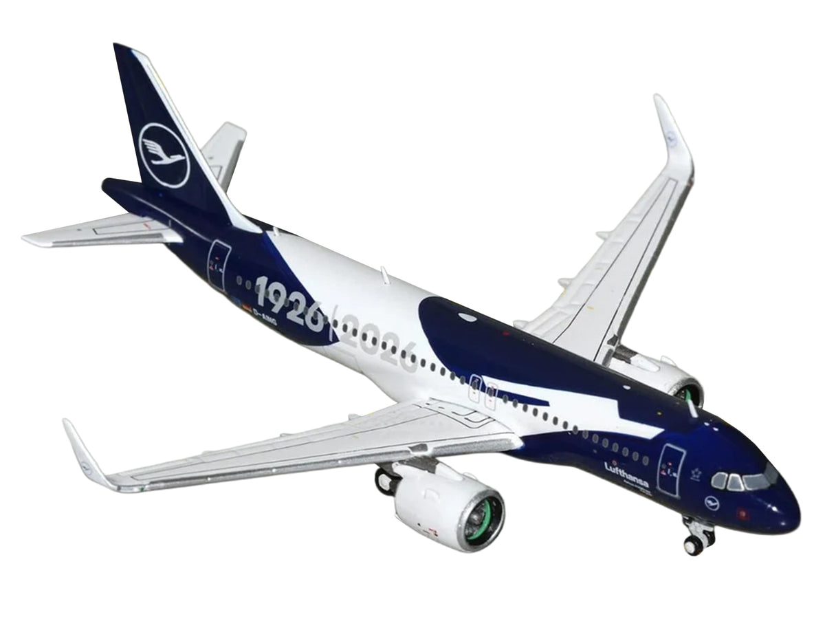 Airbus A320neo Commercial Aircraft "Lufthansa 100th Anniversary" (D-AING) White and Dark Blue 1/400 Diecast Model Airplane