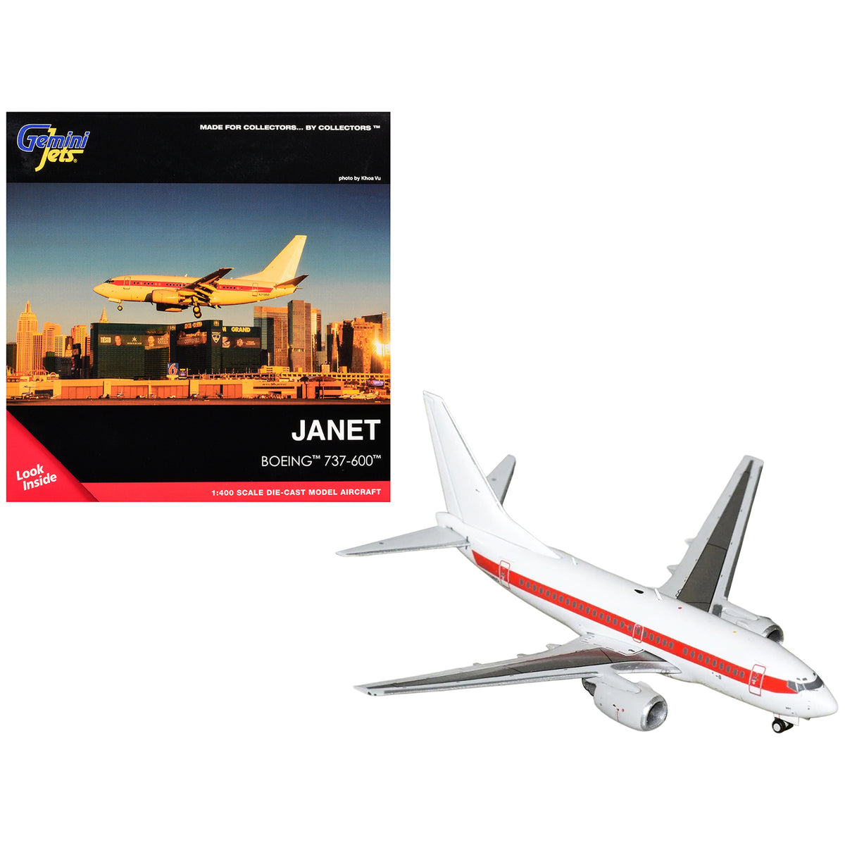 Boeing 737-600 Transport Aircraft "EG&G - Janet Airlines" (N319BD) White with Red Stripes 1/400 Diecast Model Airplane