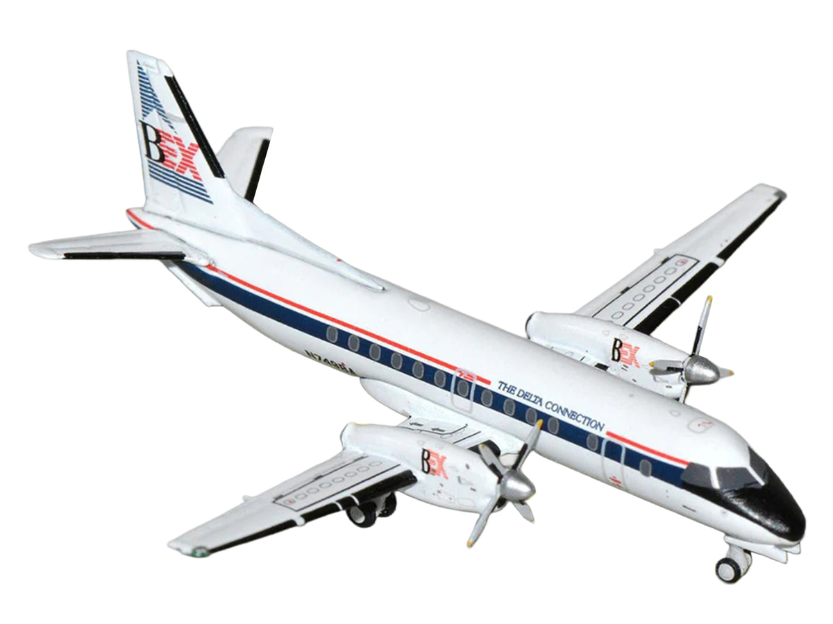 Saab 340A Commercial Aircraft "Business Express Airlines - The Delta Connection" (N749BA) White with Blue and Red Stripes 1/400 Diecast Model