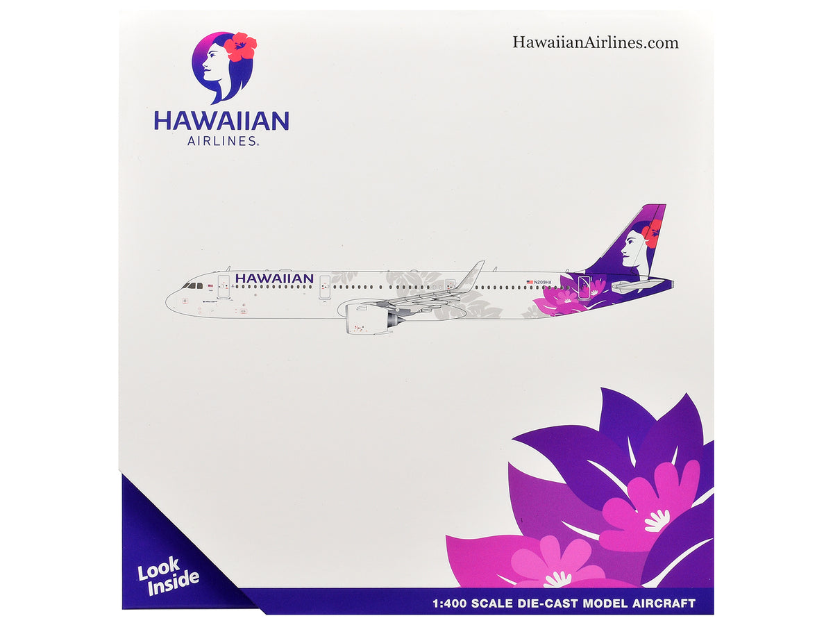 Airbus A321neo Commercial Aircraft "Hawaiian Airlines" (N209HA) White with Purple Tail Graphics 1/400 Diecast Model Airplane