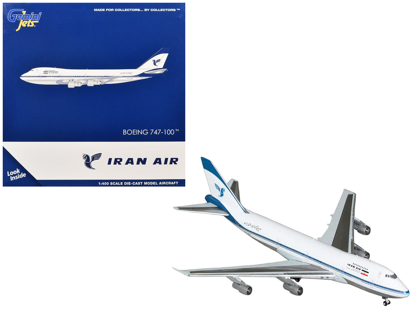 Boeing 747-100 Commercial Aircraft "Iran Air" (EP-IAM) White with Blue Stripes 1/400 Diecast Model