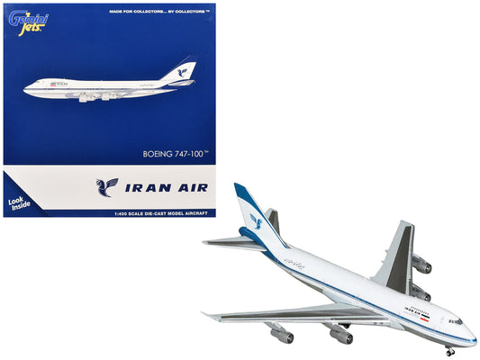 Boeing 747-100 Commercial Aircraft "Iran Air" (EP-IAM) White with Blue Stripes 1/400 Diecast Model
