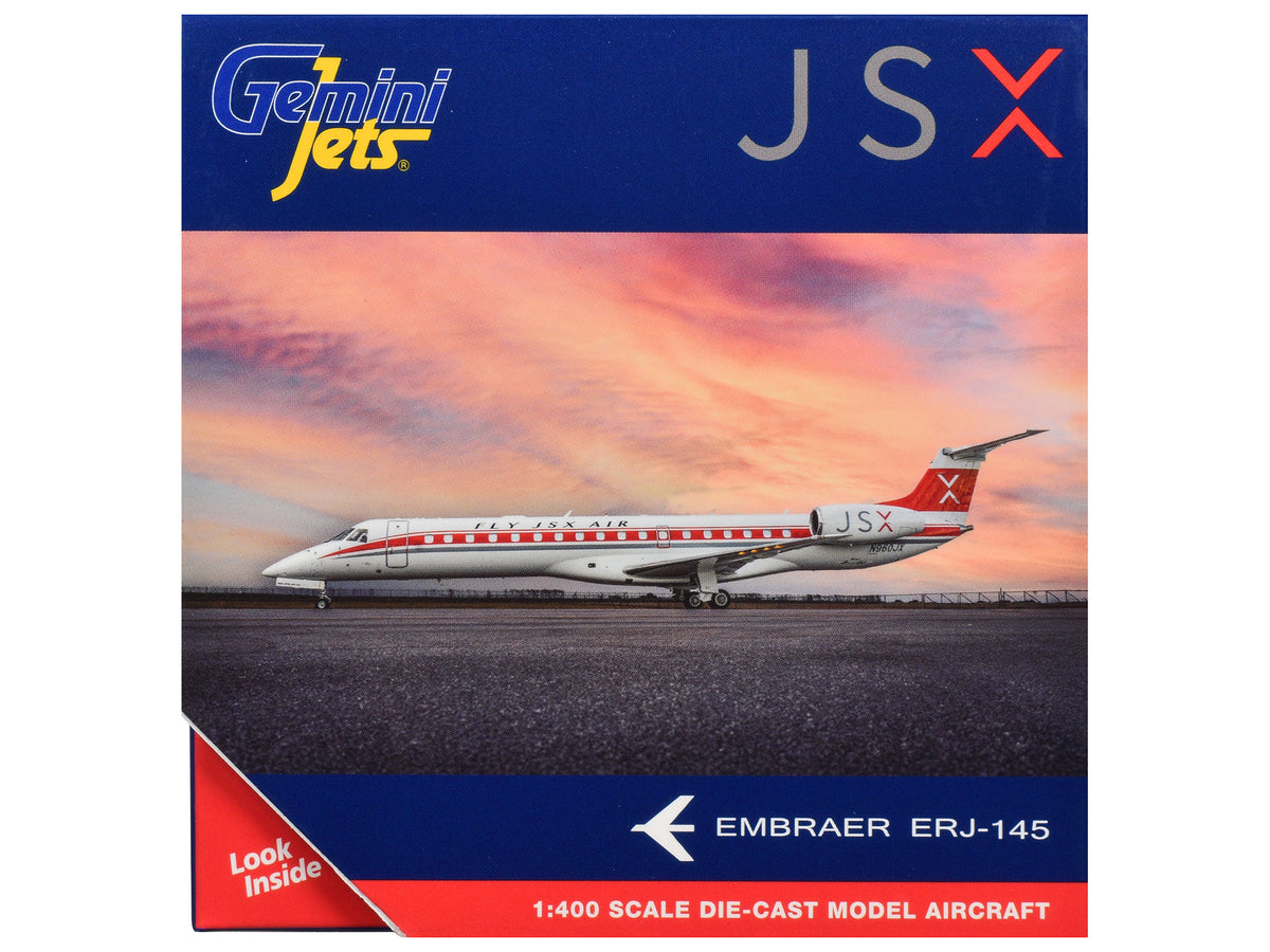 Embraer ERJ-145 Commercial Aircraft "JSX" (N960JX) White with Red Stripes and Tail 1/400 Diecast Model Airplane