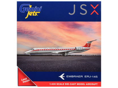 Embraer ERJ-145 Commercial Aircraft "JSX" (N960JX) White with Red Stripes and Tail 1/400 Diecast Model Airplane