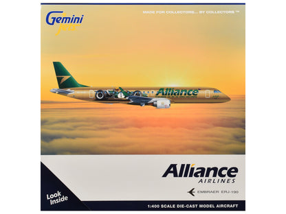 Embraer ERJ-190 Commercial Aircraft "Alliance Airlines - Sir Jack Brabham" (N7620U) Gold Metallic with Graphics 1/400 Diecast Model Airplane