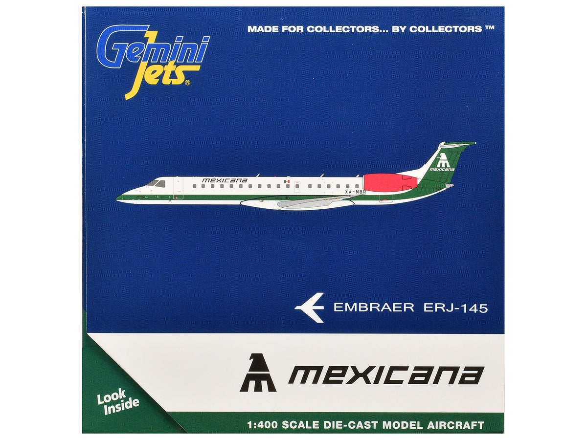Embraer ERJ-145 Commercial Aircraft "Mexicana de Aviacion" (XA-MBR) White with Green Stripes 1/400 Diecast Model