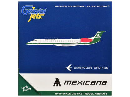 Embraer ERJ-145 Commercial Aircraft "Mexicana de Aviacion" (XA-MBR) White with Green Stripes 1/400 Diecast Model