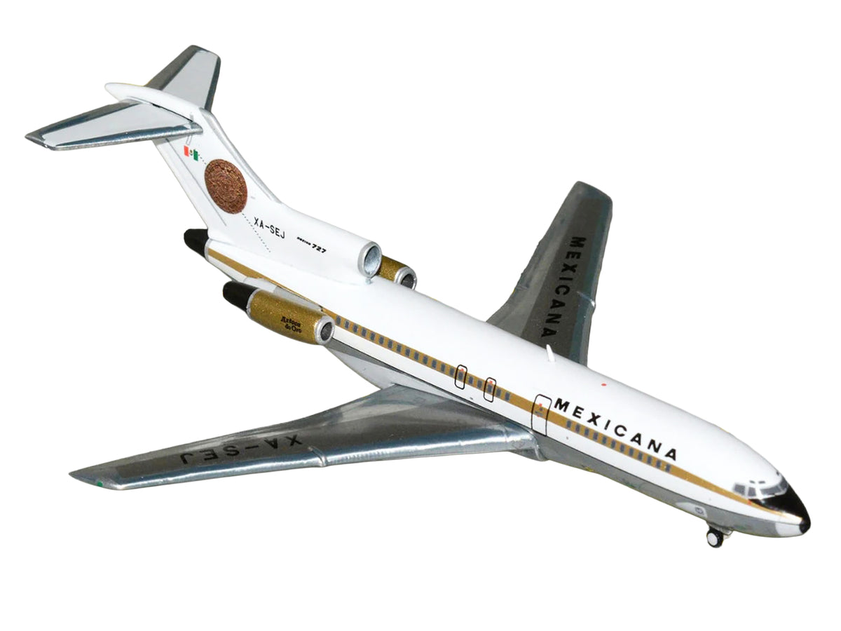 Boeing 727-100 Commercial Aircraft "Mexicana de Aviacion" (XA-SEJ) White with Gold Stripes 1/400 Diecast Model Airplane