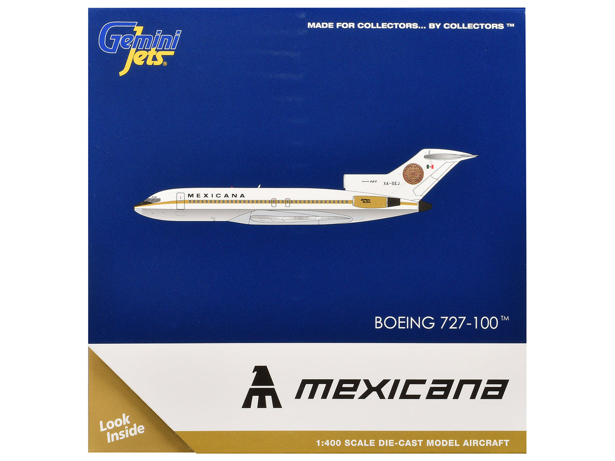 Boeing 727-100 Commercial Aircraft "Mexicana de Aviacion" (XA-SEJ) White with Gold Stripes 1/400 Diecast Model Airplane
