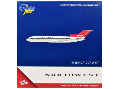 Boeing 727-200 Commercial Aircraft "Northwest Airlines" (N254US) White with Blue Stripes and Red Tail 1/400 Diecast Model