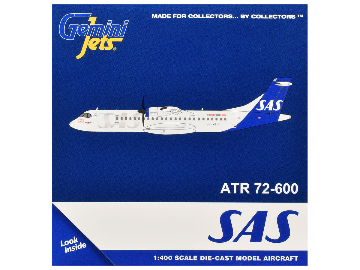 ATR 72-600 Commercial Aircraft "Scandinavian Airlines" (SE-MKD) White with Blue Tail 1/400 Diecast Model