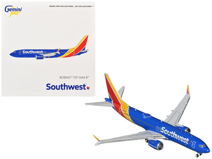 Boeing 737 MAX 8 Commercial Aircraft "Southwest Airlines" (N8788L) Blue with Red and Yellow Stripes 1/400 Diecast Model Airplane