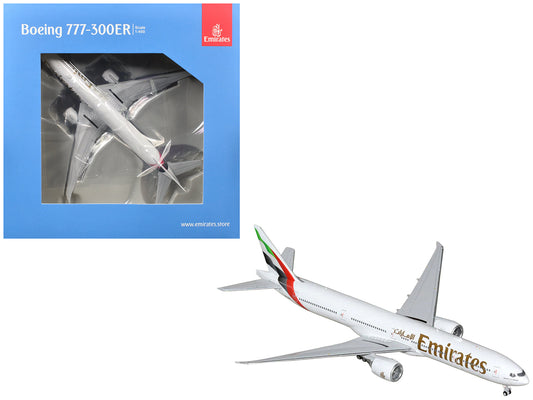 Boeing 777-300ER Commercial Aircraft "Emirates Airlines" (A6-EQH) White with Striped Tail 1/400 Diecast Model
