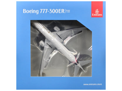 Boeing 777-300ER Commercial Aircraft with Flaps Down "Emirates Airlines" (A6-EQH) White with Striped Tail 1/400 Diecast Model