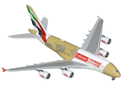 Airbus A380-800 Commercial Aircraft "Emirates Courier Express" (A6-EET) White with Tail Stripes and Package Graphics 1/400 Diecast Model Airplane