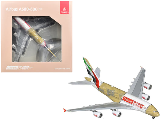 Airbus A380-800 Commercial Aircraft "Emirates Courier Express" (A6-EET) White with Tail Stripes and Package Graphics 1/400 Diecast Model Airplane