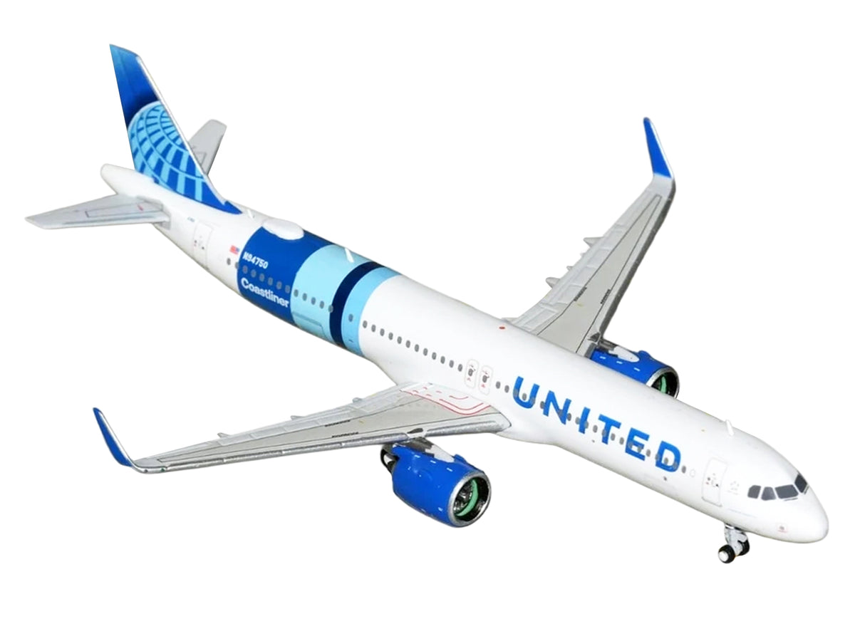 Airbus A321neo Commercial Aircraft "United Airlines Coastliner" (N94750) White with Blue Stripes and Tail 1/400 Diecast Model Airplane